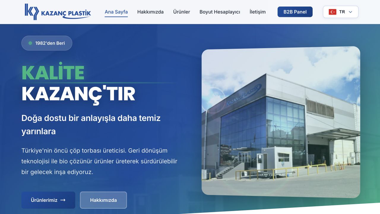 Kazanç Plastik kurumsal web sitesinin ana sayfası