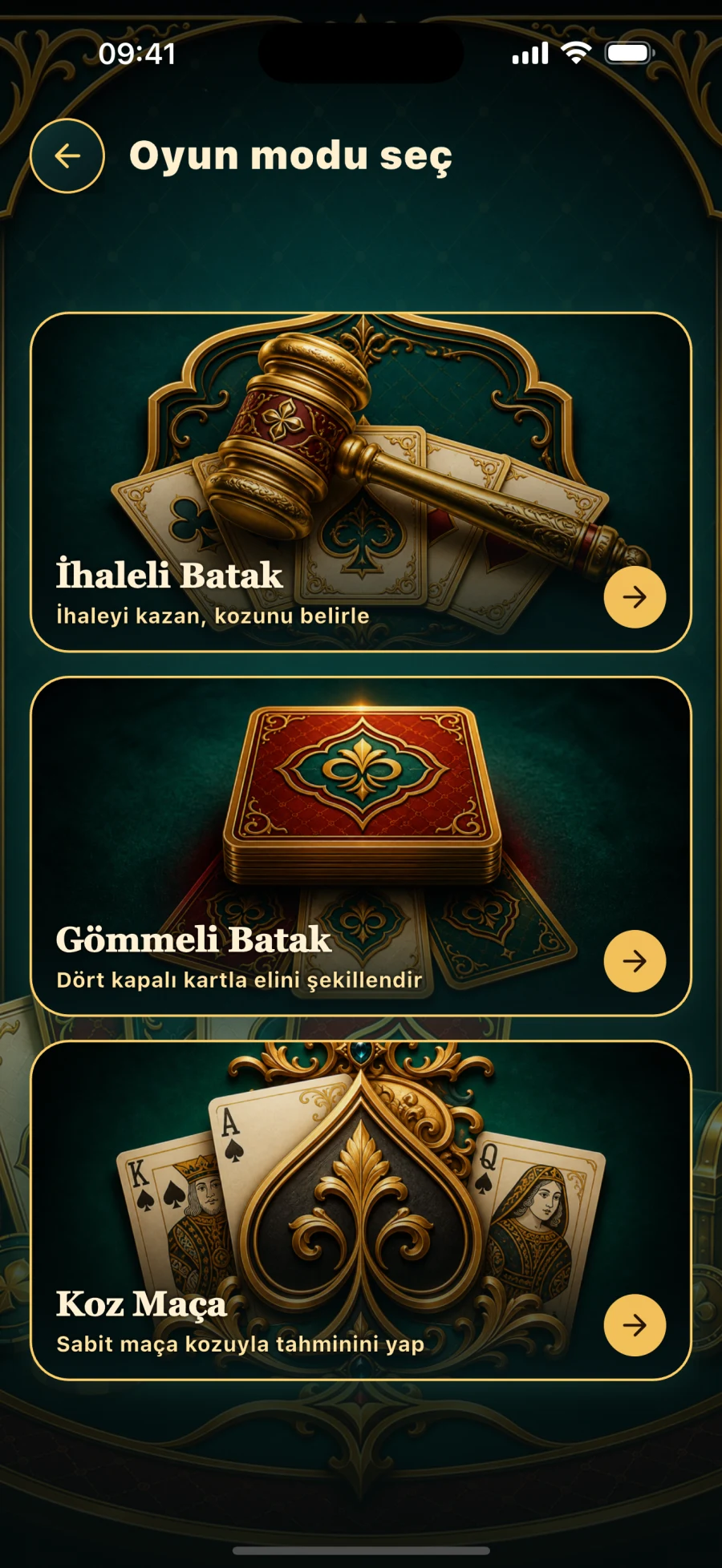 Üç Batak oyun modu seçimi