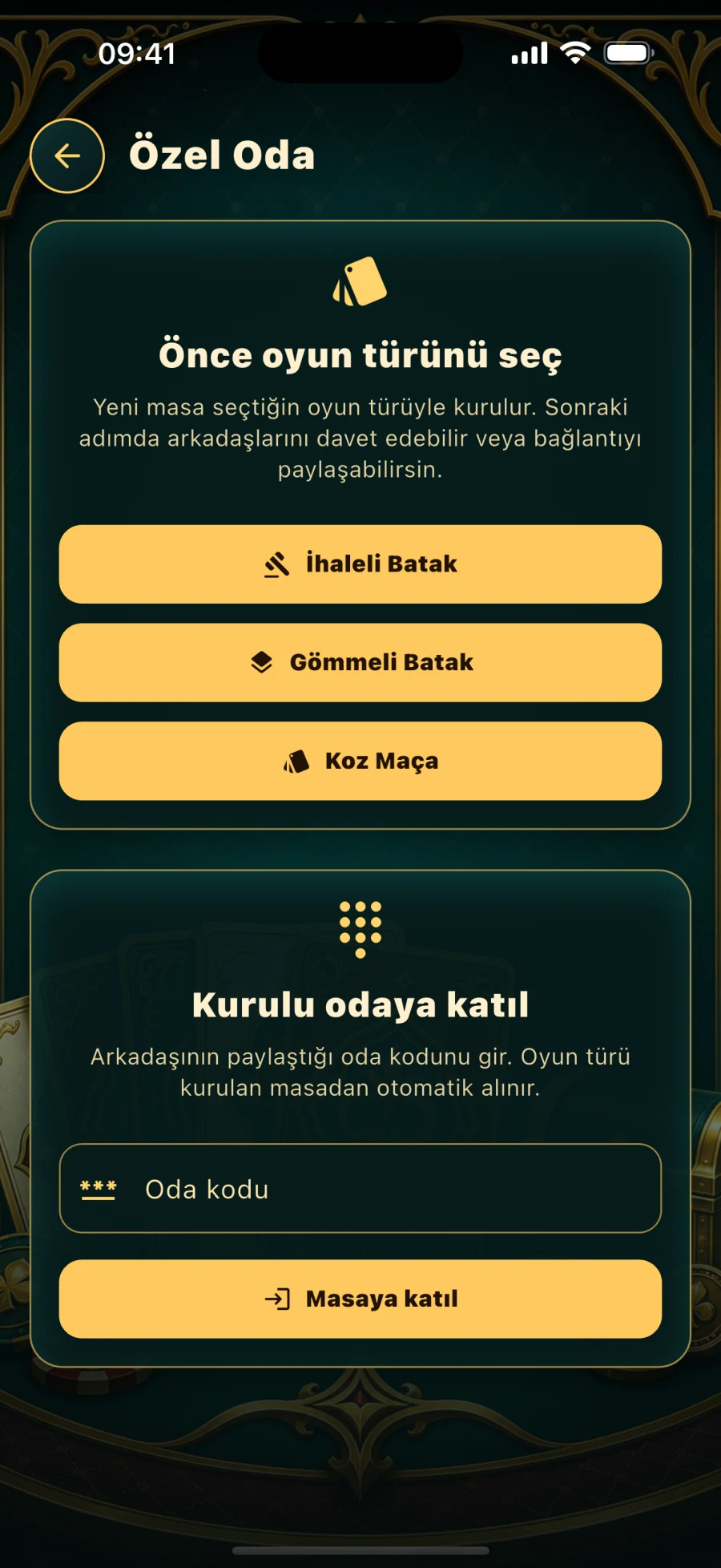 Arkadaşlarla özel Batak odası