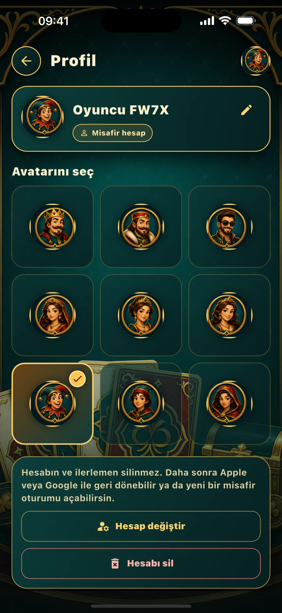 Oyuncu profili ve avatarlar