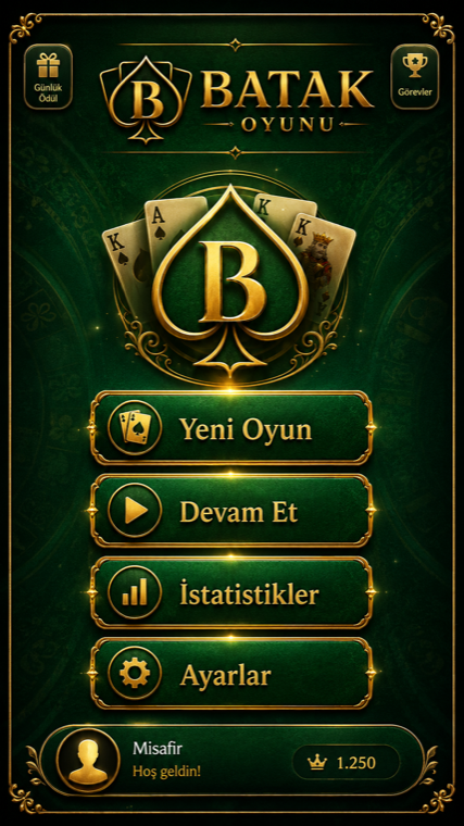 Batak Oyunu ana menü ekranı