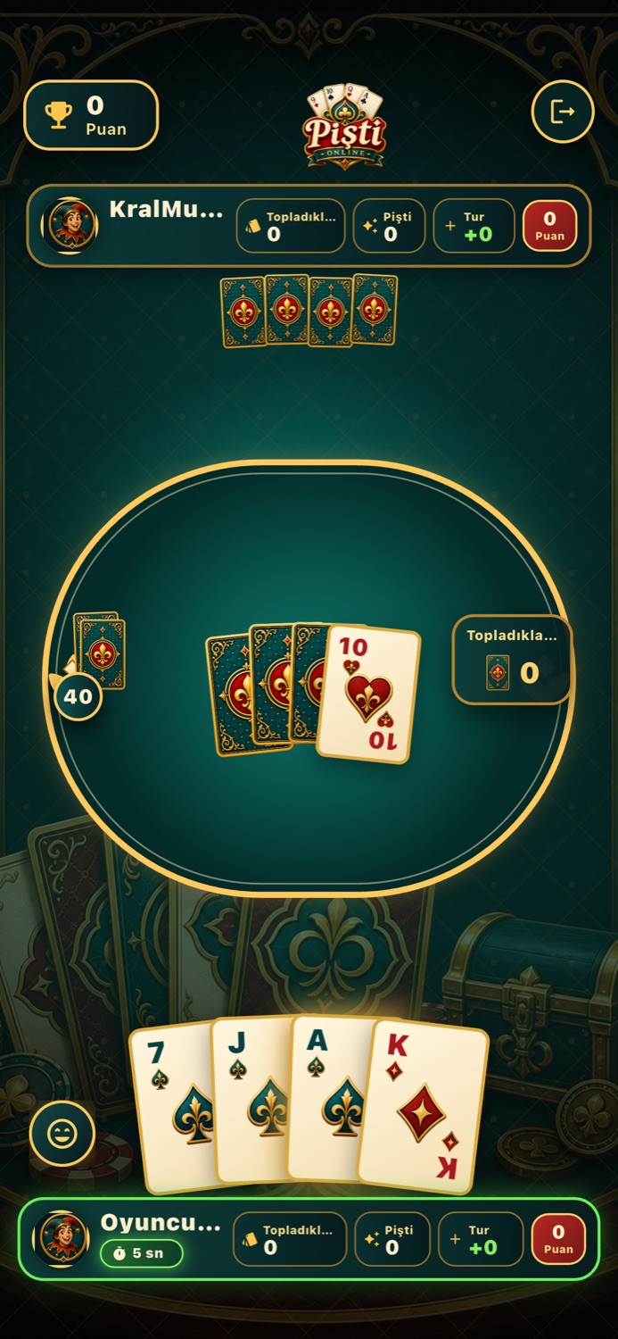 Pişti Online oyun masası