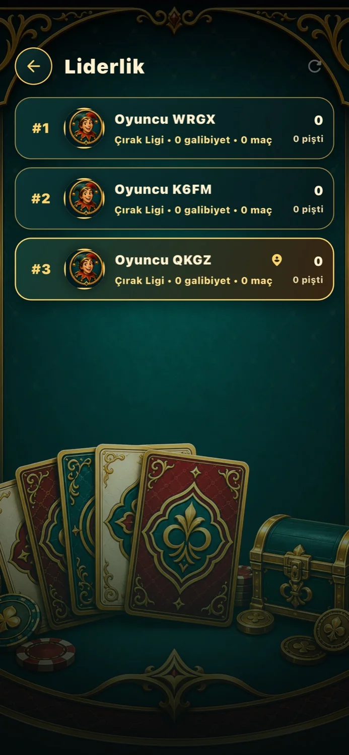 Pişti Online liderlik tablosu