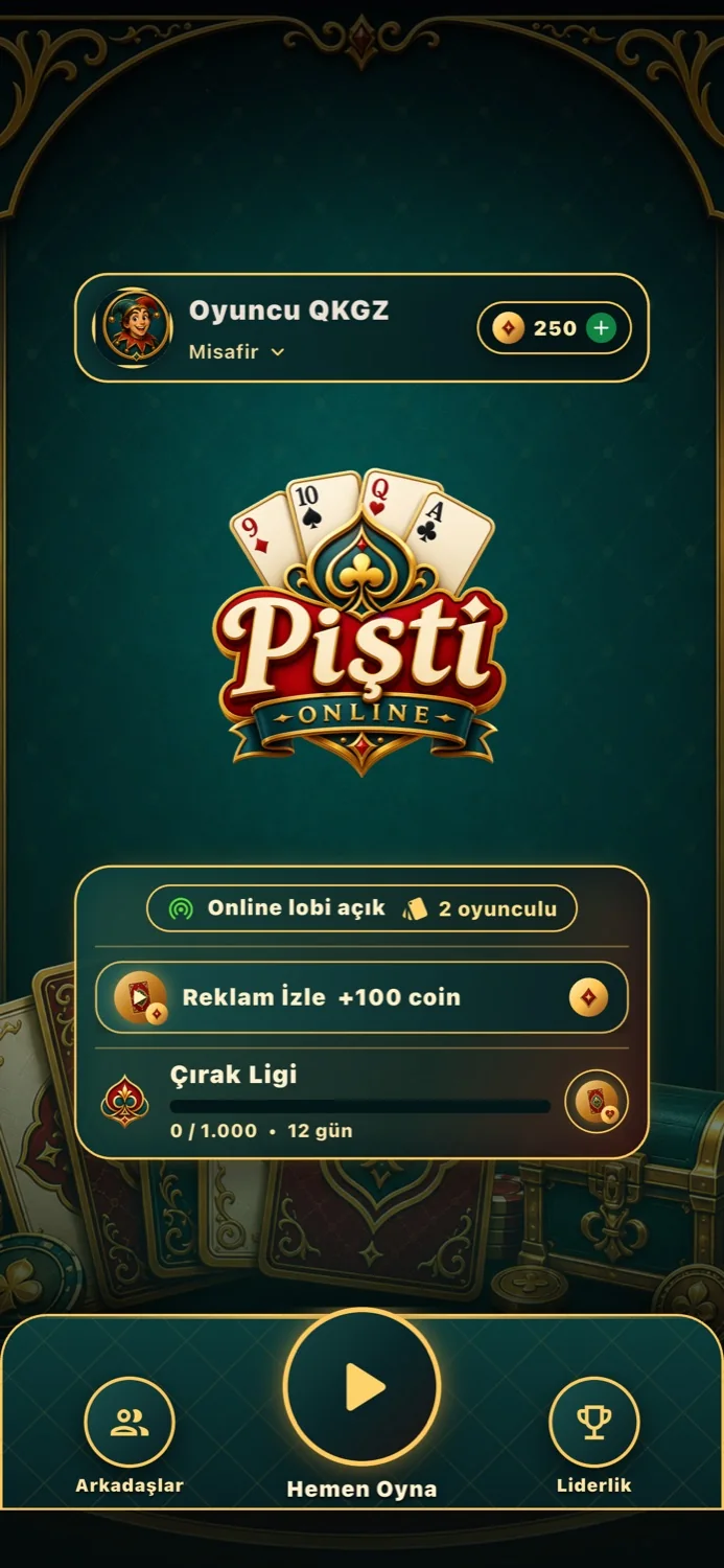Pişti Online ana menü